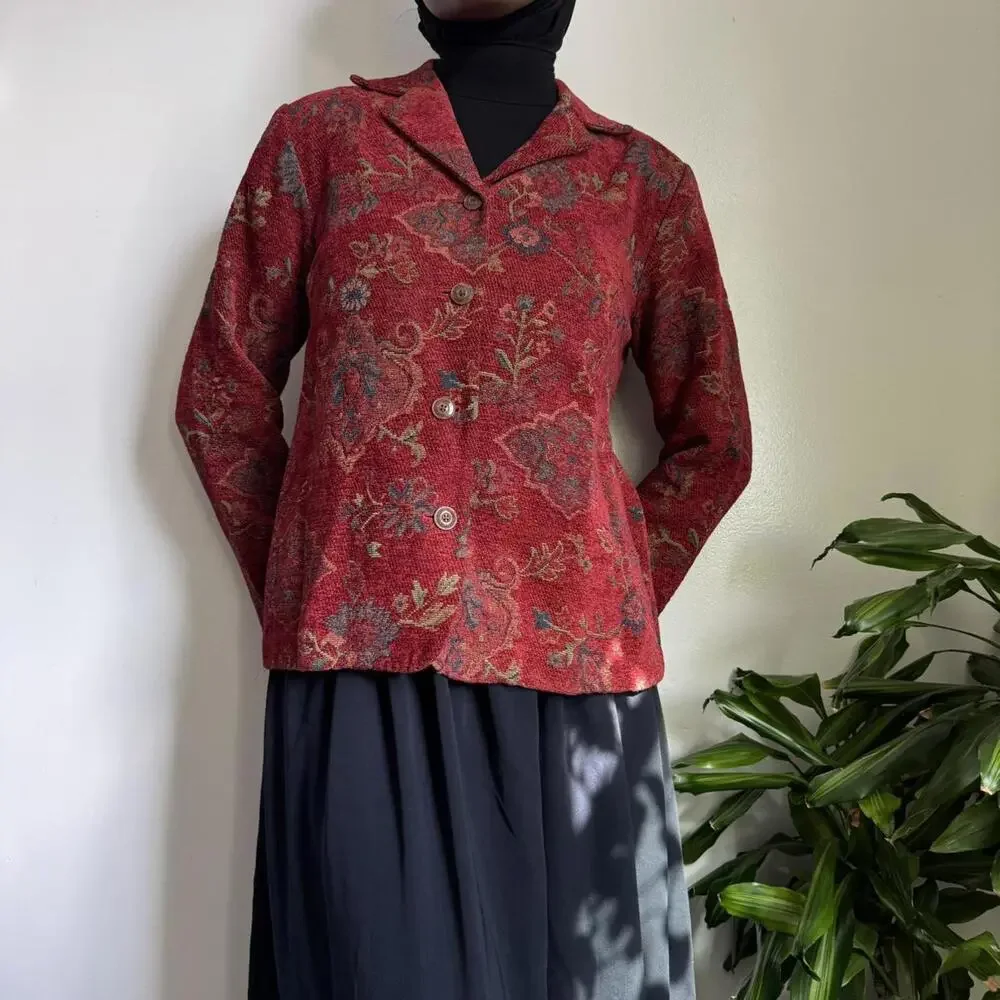 Vintage Red floral print button up jacket‎ size 12